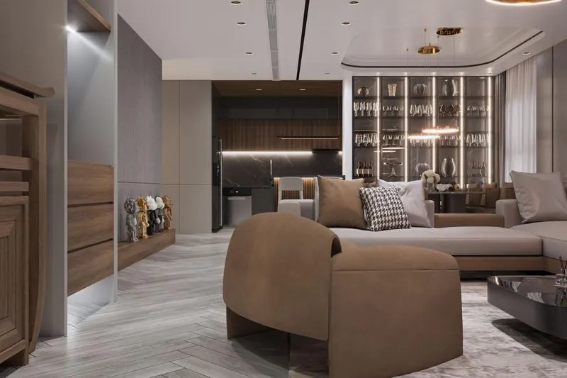 Bar unit and living room cabinetry